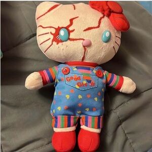 Hello Kitty dressed as Chucky plush with suction hook for window, 9inch height